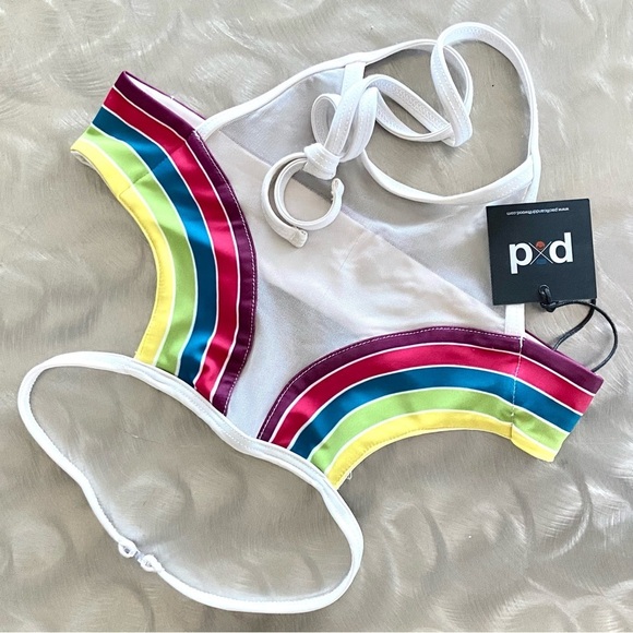 PACIFIC & DRIFTWOOD Double Rainbows Bikini Top in White - Picture 1 of 7